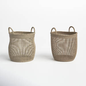 Lot de 2 paniers ronds en rotin tissés à la main Solution de stockage tissée naturelle - Product Image 3