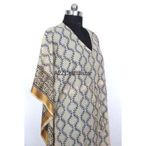 Robe Kaftan Midi en Coton Pur à 100% à Motifs Floraux Fabriquée à la Main en Inde, Col en V, Robe de Soirée Confortable pour Femmes - Product Image 4