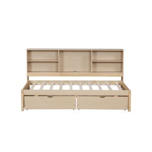 Struttura letto singolo con librerie laterali e due cassetti, porta USB integrata, colore naturale - Product Image 5