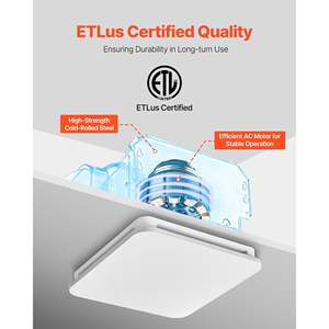 Ventilateur d'extraction de salle de bain à LED 110 CFM 4000K, 1,5 Sones, moteur premium à faible bruit, blanc, pour plafond, buanderie, rangement, maison - Product Image 6