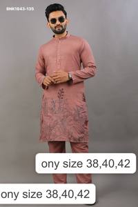 <b>Top</b> Quality Linen Cotton with Embroidery-Thread Pattern Readymade Full-Sleeve Kurta-Matching Polo Pant Set Wholesale Supply - Product Image 3