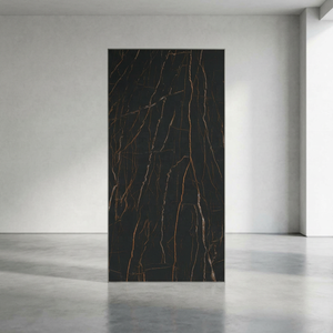 Dalles de grande taille en pierre frittée effet marbre poli Torque Nero 1600x3200mm, panneau mural haute brillance pour chambre et extérieur - Product Image 3