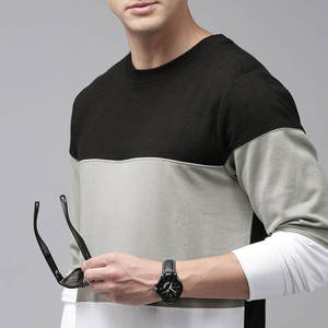 เสื้อสเวตเชิ้ตคอกลมแขนแร็กแลนผู้ชาย ทรงปกติ ผ้าถักนิตติ้ง คอตตอน สไตล์ลำลองสำหรับฤดูใบไม้ร่วง ลายบล็อกสี - Product Image 2