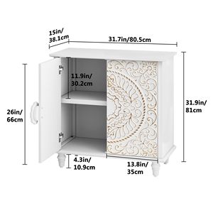 Buffet en bois blanc avec sculptures florales, armoire à 2 portes, meuble d'appoint décoratif, credenza de rangement pour salon ou entrée - Product Image 4