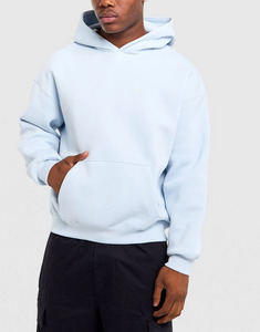 Sweat à capuche oversize pour homme, bleu clair uni, en molleton de coton, style streetwear décontracté, avec poche kangourou, manches longues - Product Image 2