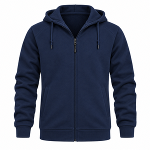 Ensemble de survêtement bleu marine personnalisé pour homme – Sweat à capuche zippé uni et pantalon de jogging – Tenue de sport décontractée en molleton 2 pièces - Product Image 2