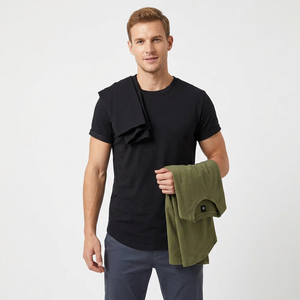 Summer Men's Plus Size 3 Pack Casual Short Sleeve O-Neck Solid Plain Dyed <b>T</b>-<b>Shirts</b> Black <b>Olive</b> <b>Green</b> 100% Cotton Jersey Fabric - Product Image 1
