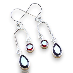 Trendy Red <b>Garnet</b> Fine Hoop Dangle <b>Earrings</b> 925 Sterling Silver Natural Handmade Jewelry For Women Silver <b>Earrings</b> Wholesale - Product Image 1