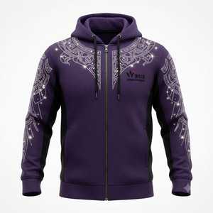 Sudadera con Capucha para Hombre, Color Morado, con Pedrería, Diseño Paisley, Corte Regular, Informal, con Cierre, para Otoño, Deportiva, para MMA - Product Image 1