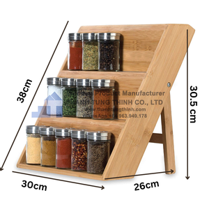 Wooden <b>Spice</b> Rack With 10 Glass <b>Jars</b> Food Safe Wall Mount Holder For Kitchen Storage Made in Vietnam - Product Image 5