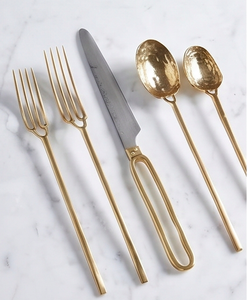 Ensemble de couverts modernes dorés, finition mate, résistant à la rouille, en métal, idéal pour la vaisselle de mariage - Product Image 1