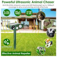 Répulsif Solaire Ultrasonique pour Animaux avec Capteur de Mouvement PIR, Étanche IPX4, Contrôle des Aboiements pour Ferme, Jardin, Cour, Allée, Raccoon