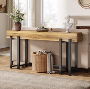 Console moderne rustique en bois avec base en métal, étagère de rangement, meuble d'entrée ou de salon - Product Image 3