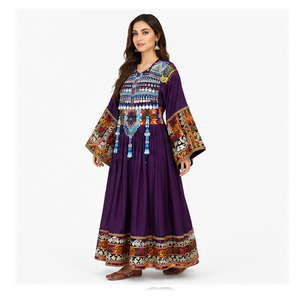 Tribal Ethnic Vintage Kuchi Afghani Pakistani Women Dress Multi Colors Mandarin Collar Lace Natural Zippers Afghan Kuchi Dress - Product Image 3