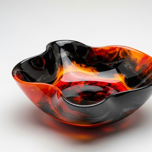 Bol décoratif en résine noire artisanale de luxe |   Bol décoratif sculptural moderne et brillant - Product Image 2