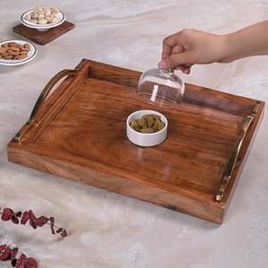 Bandeja de Servir Moderna de Madera de Acacia con Asas de Metal, Diseño Rectangular para Café, Té, Desayuno, Fiestas y Uso en Hoteles - Product Image 4