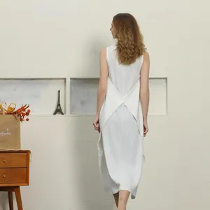 Elegant <b>White</b> Cotton Linen Midi <b>Dress</b> O-Neck Sleeveless Loose Fit With Pockets Casual <b>Summer</b> <b>Maxi</b> <b>Dress</b> - Product Image 4