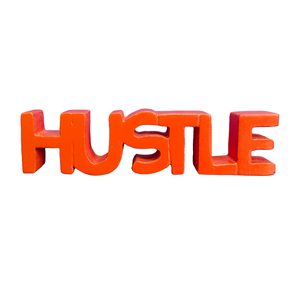 Adorno Decorativo de Madera con Diseño Motivacional 'Hustle' en Color Naranja, Decoración Original para Habitación, Ideal como Regalo de Cumpleaños - Product Image 3