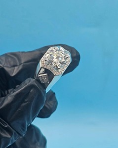 Anillo de Compromiso con Halo de Moissanita, Corte Redondo de 2 Quilates, Plata 925, Chapado en Oro Blanco, Estilo Hip Hop, Joyería de Lujo - Product Image 3