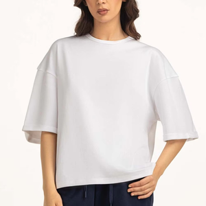 Camiseta de Verano para Mujer, de Algodón, Manga Corta, Cuello Redondo, Color Sólido, Corte Ajustado, Informal, Básica - Product Image 2