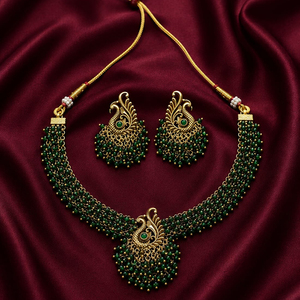 Traditional <b>Indian</b> Gold Plated Peacock <b>Necklace</b> Earring <b>Set</b> Crystal Rhinestone Beads Ethnic Bridal Wedding Jewelry for Women - Product Image 1