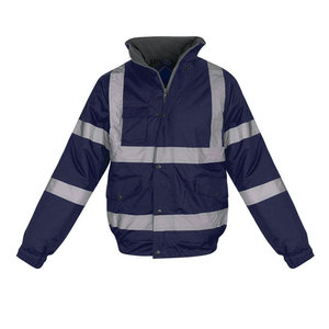 High Visibility Safety <b>Jacket</b> Class 2 Waterproof Reflective Workwear Navy Blue with <b>Silver</b> Stripes and Zipper Closure - Product Image 1