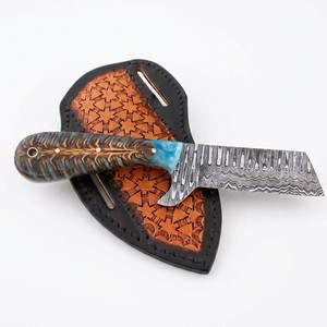 Couteau de chasse et d'extérieur à lame fixe en acier de Damas, modèle Western Bull Cutter, avec manche en résine de cône de pin, pour la chasse, le EDC et le camping - Fabricant - Product Image 2