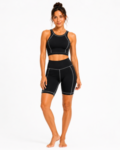 Conjunto Deportivo para Mujer, Top Deportivo Negro con Espalda Cruzada y Pantalones Cortos de Cintura Alta, Ropa para Yoga y Gimnasio, Marca Privada OEM ODM - Product Image 1