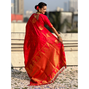 Traditional <b>Red</b> Soft Silk <b>Saree</b> Zari Woven Scarf & Shawl - Product Image 4