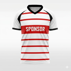 Maillot de football pour homme à col en V, blanc et rayé rouge, manches courtes, respirant, en polyester, pour adultes, toutes saisons - Product Image 1