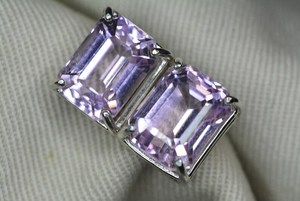 Certified Natural Kunzite Earrings Sterling <b>Silver</b> <b>Studs</b> Real Gemstone Princess Asscher Cut Jewelry Gift For Her - Product Image 3