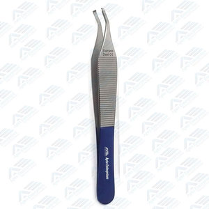 Medic Instrument Brown Dressing Forceps 4.75 in Curved Surgical Tissue Forceps Blue Handle Adson Forceps Tissue 1X2 <b>Teeth</b> - Product Image 5