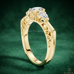 Oval Cut Lab Grown Diamond Luxury Engagement <b>Ring</b> 9K 10K 14K 18K Yellow Gold Pear Side <b>Stones</b> Wedding Gift Women IGI Certified - Product Image 3