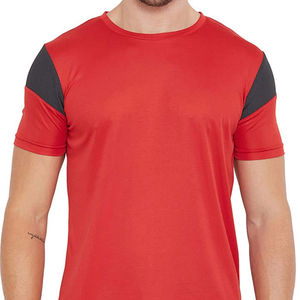 Men's Red Athletic T <b>Shirt</b> Short Sleeve Sportswear Crew Neck Quick Dry Running Gym Training <b>Shirt</b> With Contrast Shoulder Design - Product Image 3