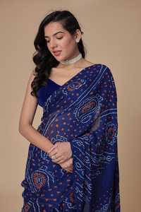 Sari en Chiffon Pur Doux Rai Dana Fait Main Bandhej Mode Ethnique - Product Image 4