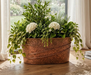 Rustic Metal Oval Planter Handmade Copper Finish Indoor Outdoor Floral Display <b>Vase</b> Round Tabletop Plant Pot flower <b>vase</b> - Product Image 5