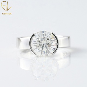 Bague de fiançailles en moissanite taille ronde, bague de mariage à demi-sertissage, bague solitaire en moissanite - Product Image 1