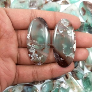 Vente en gros de pierres précieuses naturelles en quartz Aquaprase, cabochons de haute qualité à dos plat pour la fabrication de bijoux, collection unique de pierres précieuses - Product Image 1