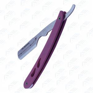 Navaja de afeitar profesional de borde recto rosa con mango liso para salón y uso personal - Product Image 1