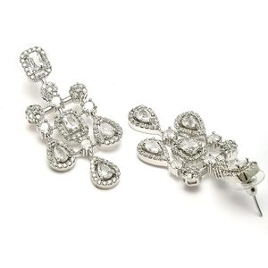 Ensemble collier et boucles d'oreilles en cristal plaqué argent, design géométrique en forme de poire, bijoux de mariage pour femmes, style classique - Product Image 4