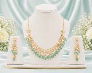 Conjunto de Joyería Fina Verde, Collar y Aretes en Color Dorado, Perlas y Joyería Colgante con Cuentas para Mujer - Product Image 4