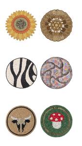 Round <b>Beaded</b> <b>Coasters</b> Set Bohemian Handmade Design Sunflower Zebra Mushroom Pattern Mats & Pads - Product Image 1