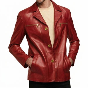 Chaqueta de Cuero para Hombre, Blanca, con Solapa con Muescas, Botones Dorados, Cierre de Cremallera Frontal, Bolsillos en el Pecho, Estilo Casual - Product Image 5