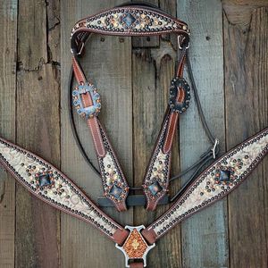 Ensemble de têtière, collier de poitrail et licol en cuir de vachette de qualité supérieure, fait main, léger, aux designs tendance, collection saisonnière, vente chaude - Product Image 4