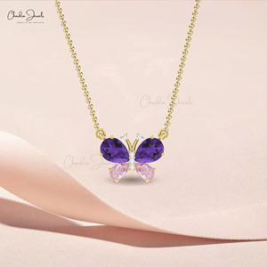 Collar de Amatista y Morganita con Corte de Pera de 7x5mm, con Diamantes en Oro Sólido de 14k, Diseño de Insecto, Regalo para Novias - Product Image 6