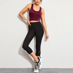 Top corto sin costuras con cuello redondo color borgoña para mujer, top sin mangas para yoga y entrenamiento - Product Image 4