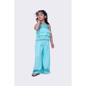 Conjunto de Dos Piezas para Mujer, Top Sin Mangas y Pantalones Palazzo, Bordado en Toda la Prenda, Color Verde Mar, Talla XL - Pedido Mínimo 2 Piezas - Product Image 1