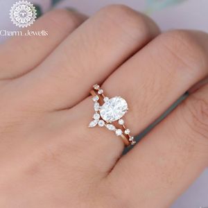 Charm Jewells Cushion Cut Moissanite Engagement <b>Ring</b> Rose Gold Plated Prong Setting Romantic Flower Design Silver Women's - Product Image 5
