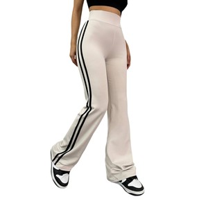 Pantalon de survêtement athlétique en coton mélangé pour femmes pantalon de survêtement décontracté cuisses larges jambe évasée taille élastique cordon plat Logo pli - Product Image 6