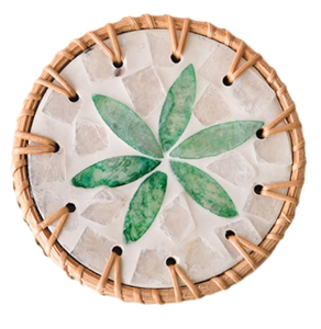 Rattan Mother Of Pearl Coaster Table Mats For Coffee Tea Drinks Decorative <b>Placemat</b> Set With Floral Mosaic Design Bohemian - Product Image 3